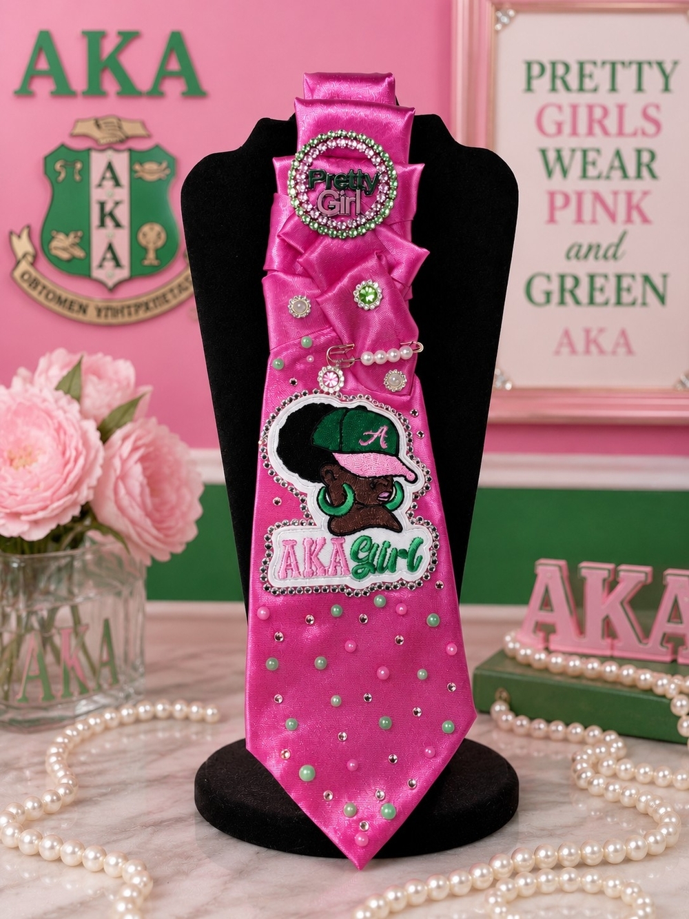 AKA Girl Bright Pink Satin Necktie